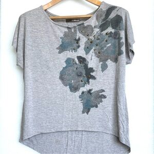 Lush Gray Floral Short Sleeve Top